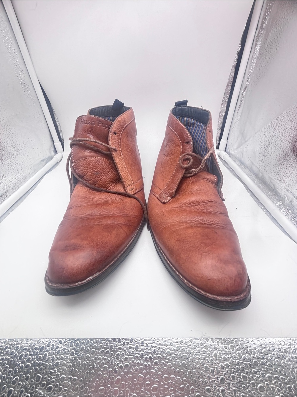 Hush Puppies Men's Tan Leather Lace-Up Ankle Boots